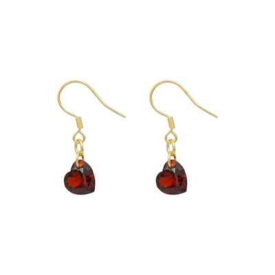 18K Gold Love Red Heart Cubic Zirconia Dangle Drop Hook Earrings K35A