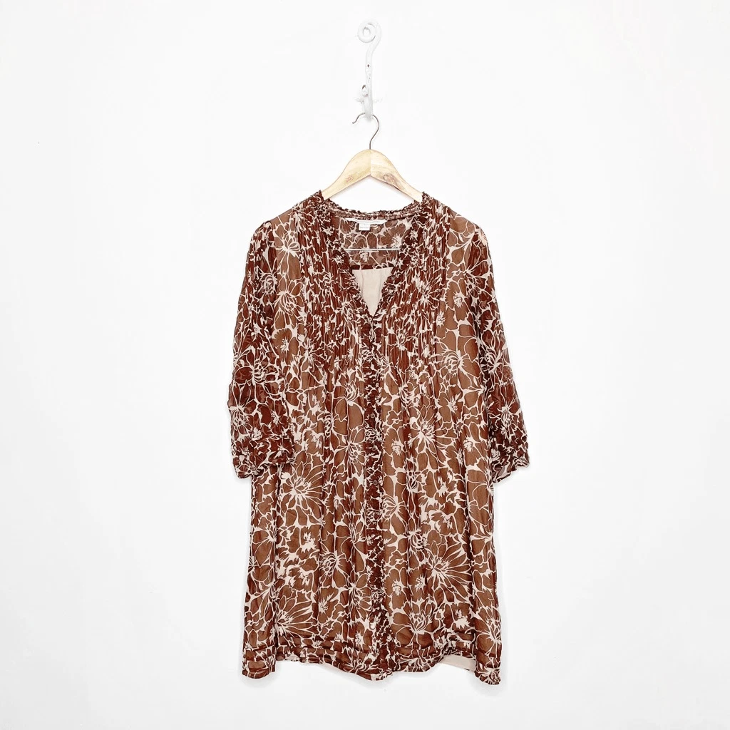 DIANE VON FURSTENBERG Layla shirt Dress chocolate dahlia BROWN silk womens 4