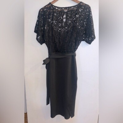 QUIZ Womens Black Lace Belted Tie Waist Midi Dress Size 8 | eBay