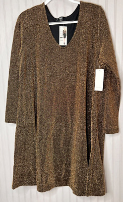 Karen Kane Womens DRESS 2X Black Gold Sparkle V-Neck Designer Lined NEW $158