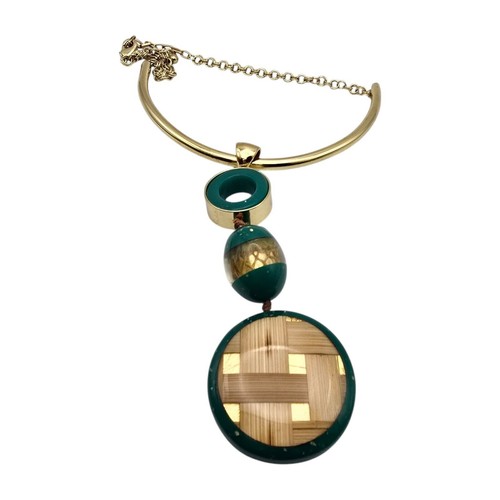 Chico's Statement Green Necklace Gold Tone 16" 18" Plus 6" Pendant No Tag - Picture 2 of 9