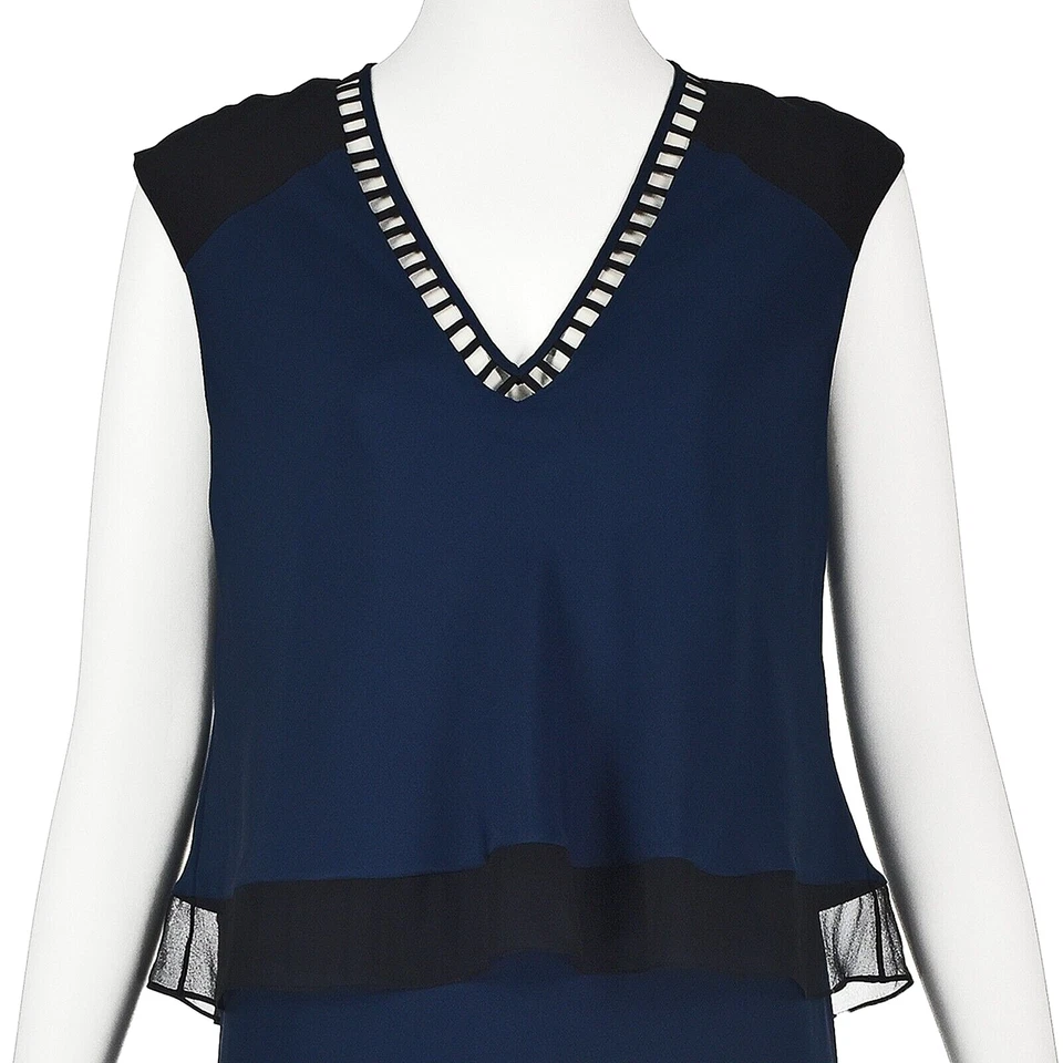 JONATHAN SIMKHAI 午夜蓝色和黑色丝绸连衣裙,落裙,尺寸 M 6-8 — 第 3/4 张图片