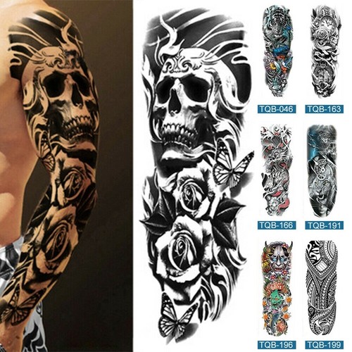 5x Pegatinas impermeables grandes temporales falsos tatuajes manga completa pierna brazo hombres mujeres - Imagen 5 de 259