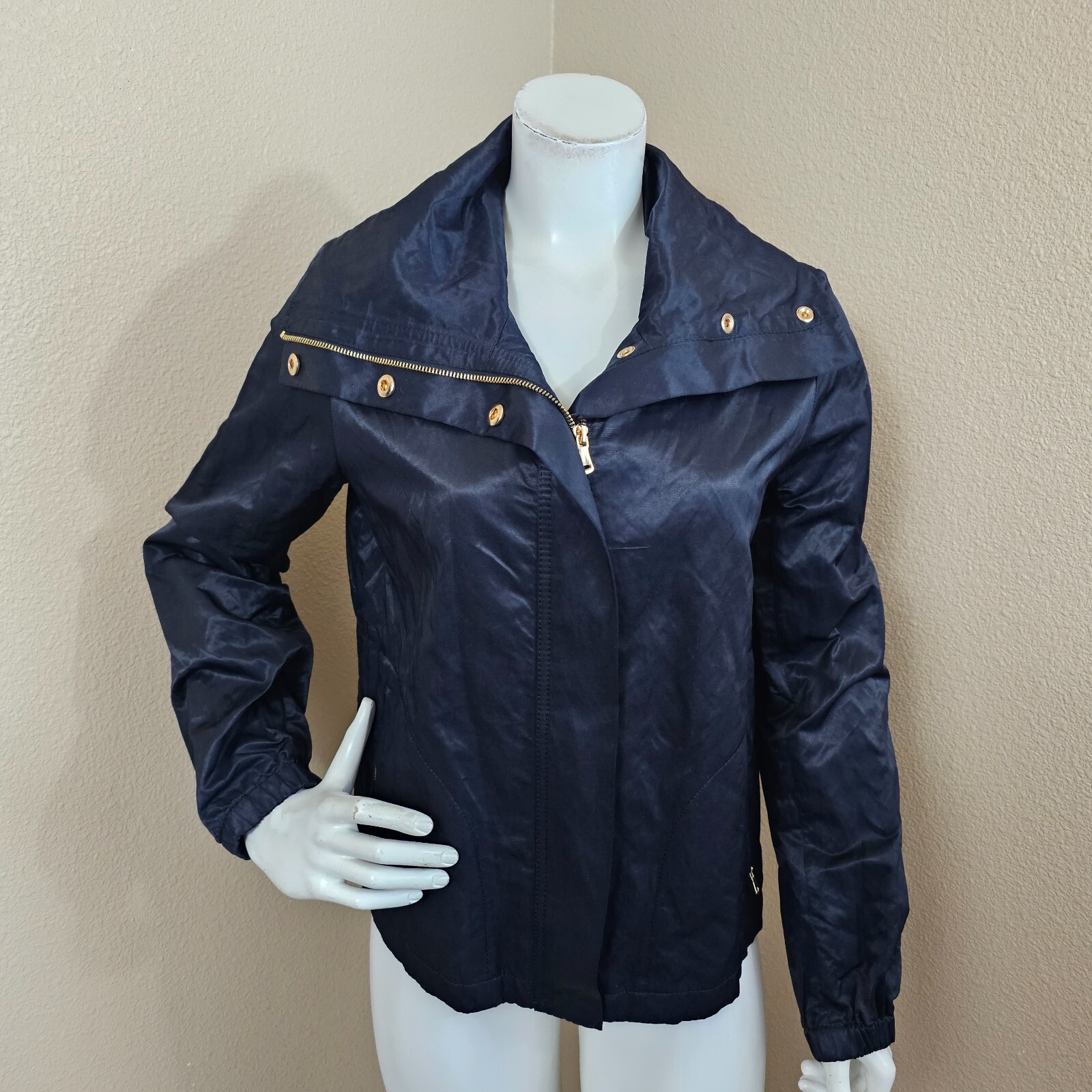 TALBOTS Black Lined Zip Front Rain Jacket~Size 10 - image 1