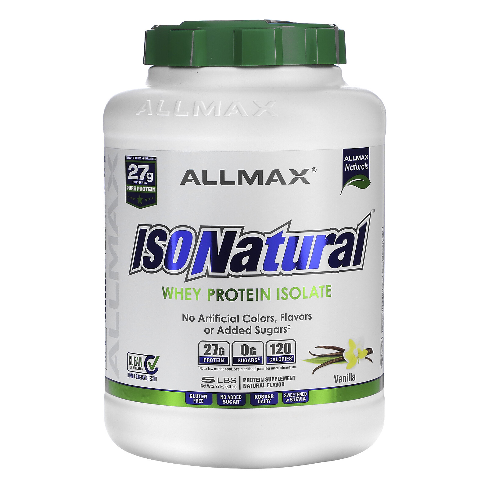 IsoNatural, изолят сывороточного протеина, ваниль, 5 фунтов (2,27 кг)