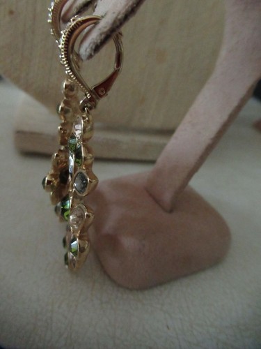 NWT Givenchy Gold Tone Lever Back Chandelier Earrings/ Green/Clear Crystals - Picture 8 of 9