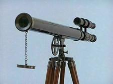 Antique Nautical Floor Standing Brass 39 Inch Telescope with Wooden Tripod Stand