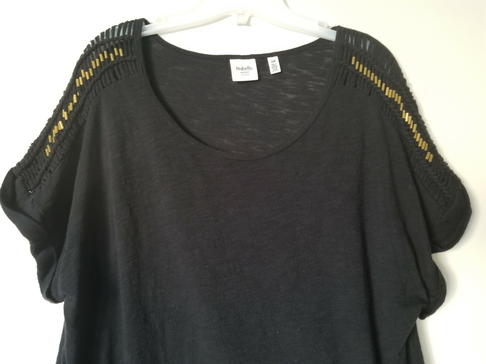 Rafaella Basic Solid Black Beaded Short Sleeve 10… - image 2