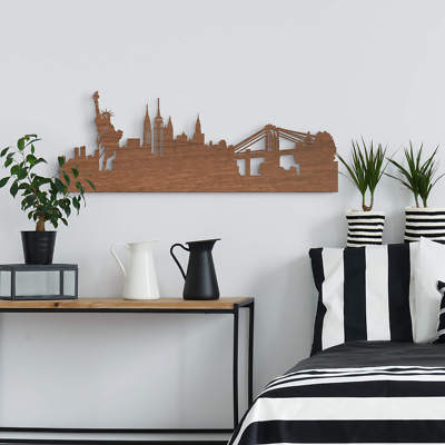 Holzkunst Mahagoni Furnier Skyline New York Wandbild Wanddeko Holz 3 Grossen Ebay