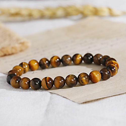 8MM Natural Tiger Eye Beaded Bracelet Men Women Stretch Healing Bracelet for Men - Picture 8 of 18