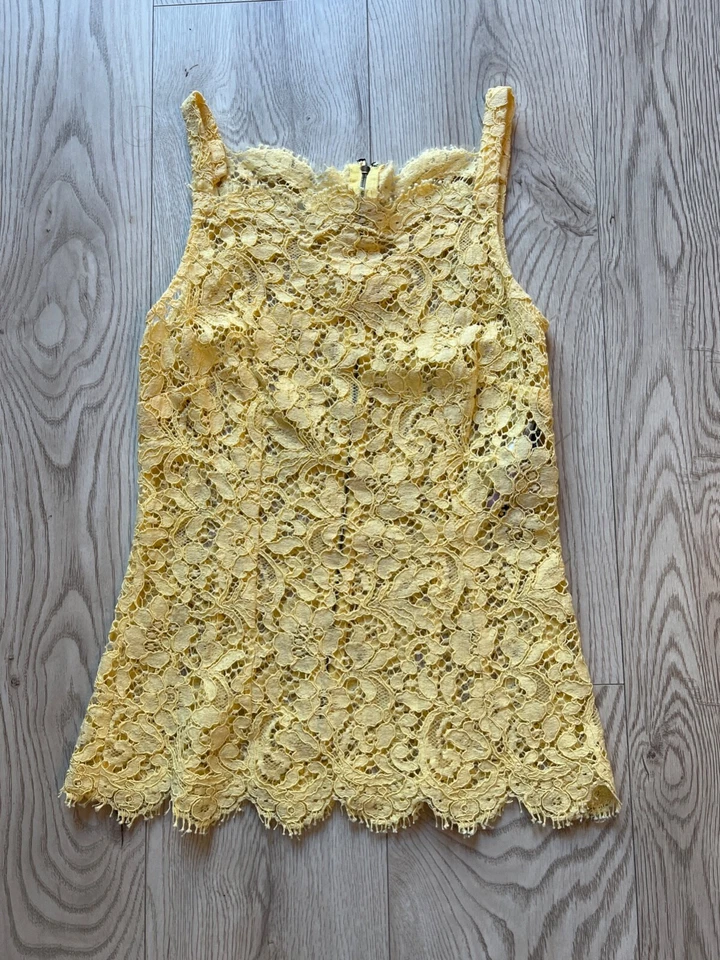 Dolce & Gabbana желтый кружева гребешок деталь блузка без рукавов Sz 38/XS - Изображение 3 из 4