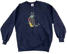 Vintage Jerzees Sweatshirt Mens XL Navy Blue Embroidered Golf Bag Made In USA