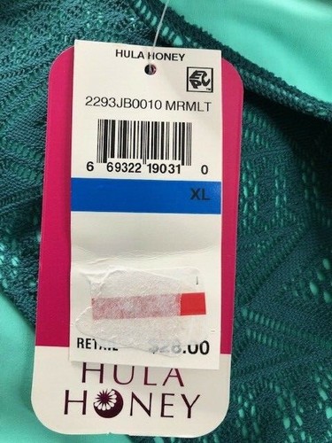 Women's NWT Hula Honey Crochet Hipster Bikini Bottom Green Mojave Diamond Swim - Picture 7 of 7