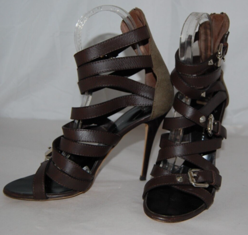 37/7❤️ GIUSEPPE ZANOTTI CUERO MARRÓN Tacones Altos GLADIADOR SANDALIAS BOTAS ITALIA - Imagen 5 de 13