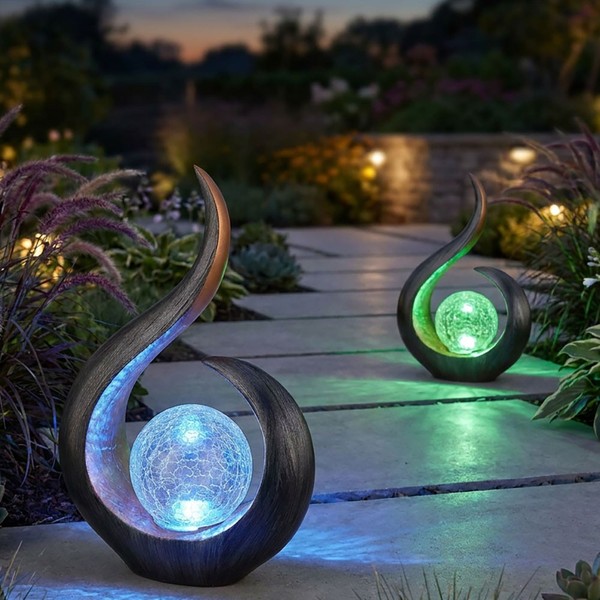 Solarleuchte AußEnleuchte Dekolampe Rgb Led Farbwechsel Crackle Glas 2Er Set-image