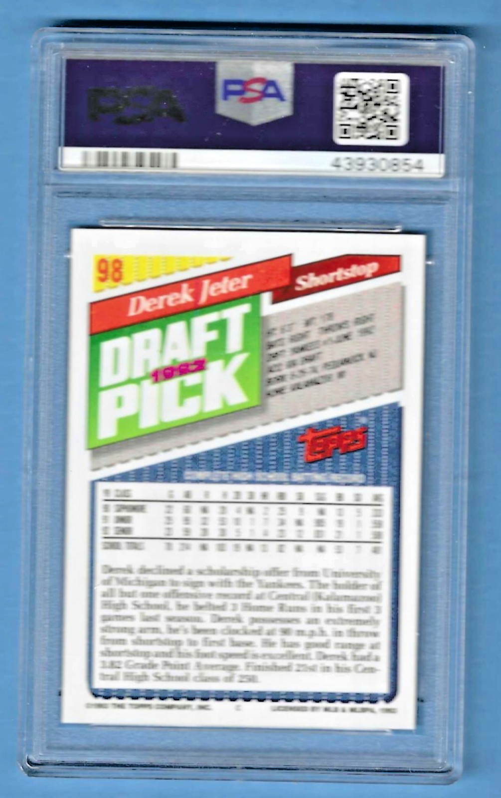 1993 Topps Derek Jeter Yankees #98 Rookie PSA 9 #43930854 HOF 2020 view 2