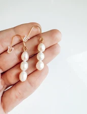 Freshwater three pearl elegant dangle drop earrings