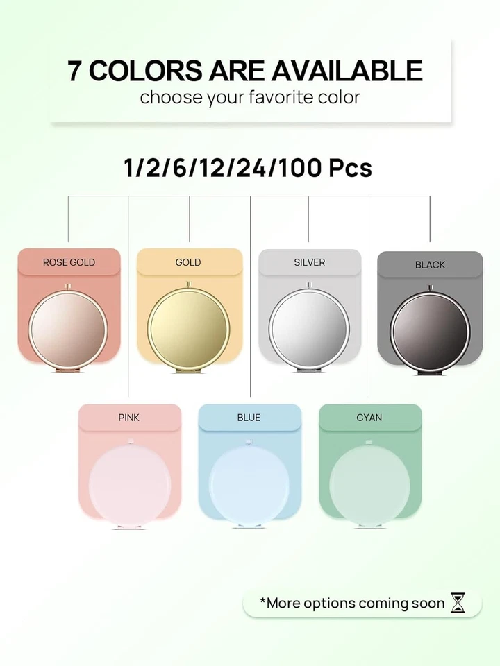 Compact Mirror for Purse, 12-Pack, Double-Sided 1X/2X Magnifying, Round, Cyan - Image 4 of 4