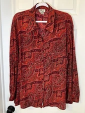 Style & Co Woman 100% Silk Blouse Sz 22W Spicy Paisley Floral Tunic Top *flaw