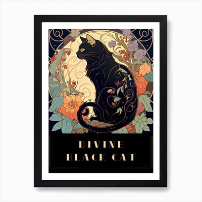 Göttliche schwarze Katze, Katzen Sammlung gerahmtes Wandbild Poster Leinwanddruck Bild