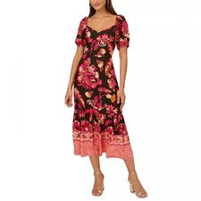 Adrianna Papell Black and Pink Floral Maxi Dress size 6