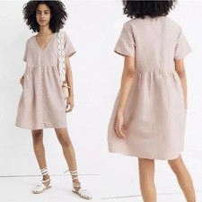 Madewell Women's Pink Short Sleeve Alexandra Button Down Mini Dress Size Medium