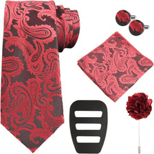 Tie Sets for Men Silk Necktie and Pocket Square,Lapel Pin,Cufflinks,Tie Clip Set