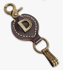 Initial Letter Keychain Brown Leather Alphabet Keychain with Easy Clasp, Key D