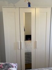 IKEA Brimnes 3-Door Wardrobe White Mirror with Shelves