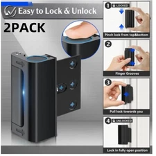 Home Door Lock High Security Child SafetyChildproof Door Reinforcement Black 2PC