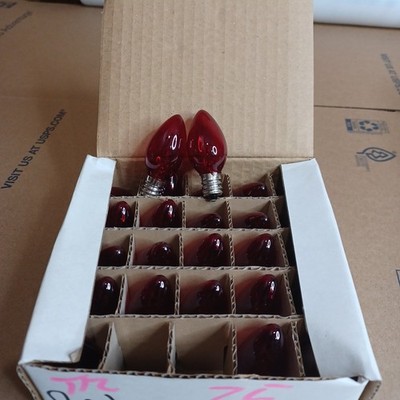 C7 5W RED Box of 25 Replacement Bulbs Transparent 130v NOS Light Show Outdoor