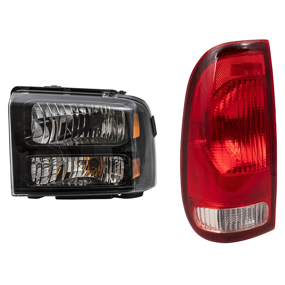 4 Pc Set Headlights Black Bezel & Tail Lights for 05-07 Ford Super Duty Pickup Foto 2 de 4