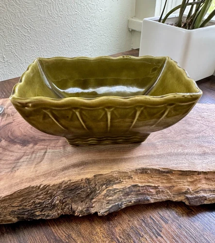 Vintage Mid Century McCoy Pottery Green Glazed Rectangle Planter 7.125" x 3.25"