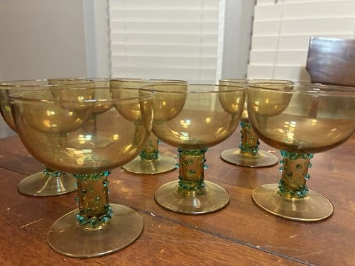 RARE MINT 7 Vintage 1925 Steuben No. 5193 Art Glass Cocktail Goblets Art Deco