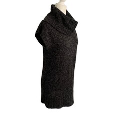 Nine West Women's Sweater Dress Large Black Turtle Neck Cap Sleeve Pullover Knit