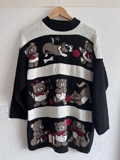 Vintage 1980s Teddy Bear Knitted Jumper Crew Neck 80s