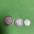 Lot of 3 barber coins Half dollar 1892, Quarter 1899, Dime 1897   Vg-G condition