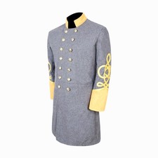 US Civil War Confederate Frock Coat Double Breast Grey With Yellow Cuff Collar