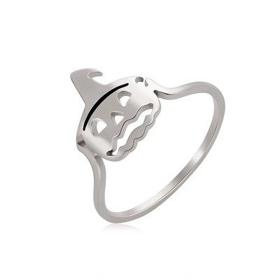 Halloween Pumpkin Witch Hat Ring for Women Men Hollow Pumpkin Ring Silver Sta...