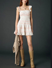 LoveShackFancy Melitta Floral Lace Ruffle 100% Cotton Mini Dress M