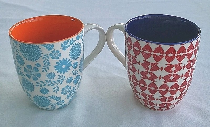 Set of 2, Annovero, Colorful, Coffee Cups / Mugs, Geometric, Floral Patterns.