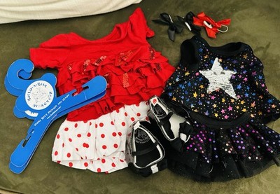 Build A Bear Clothes: 2 Outfits for Party Skirts Shirts Bows Hangers Dress Shoes