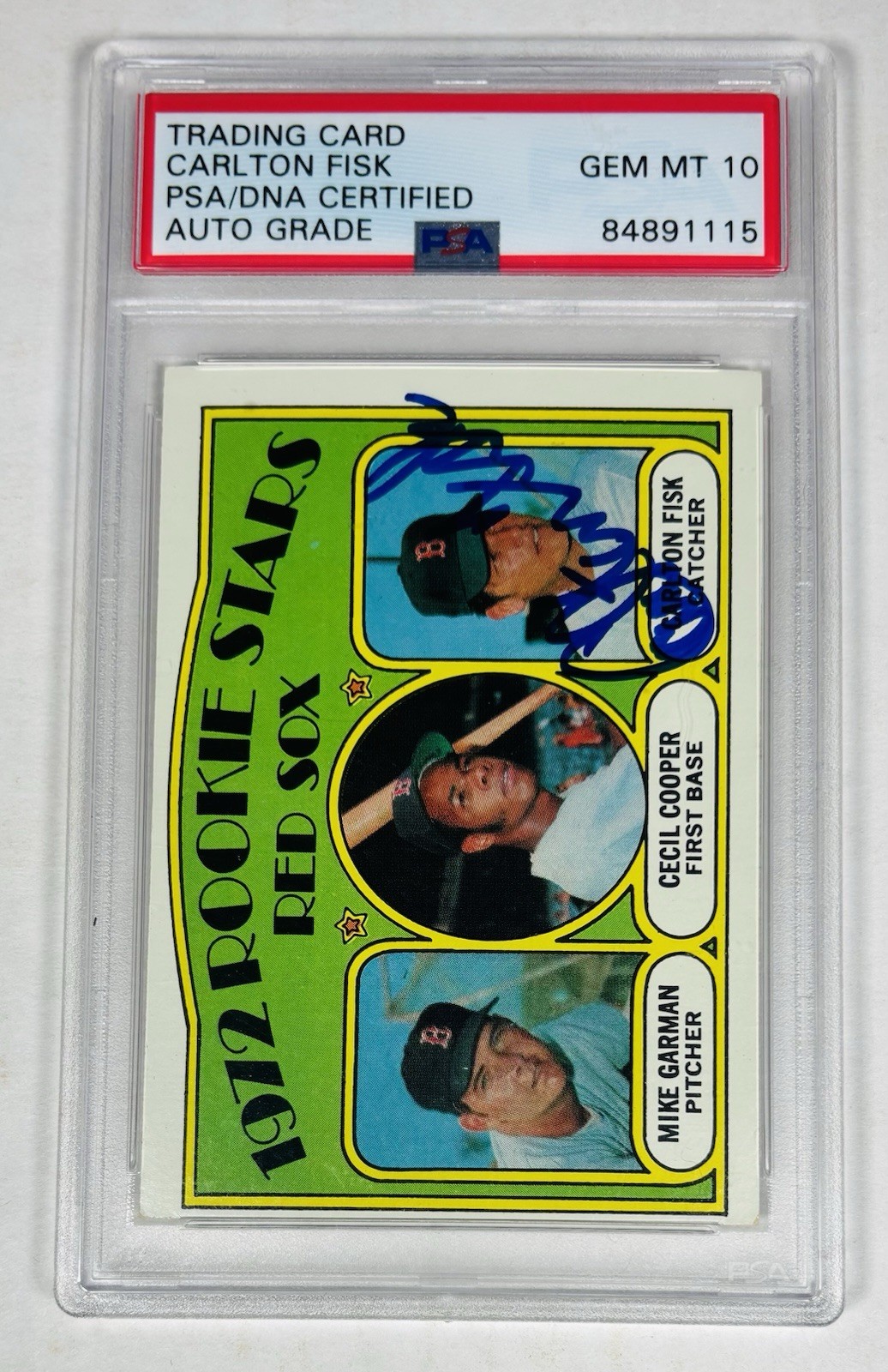 1972 Topps Carlton Fisk #93 AUTO PSA 10 GEM MINT RC Rookie Baseball Card HOF