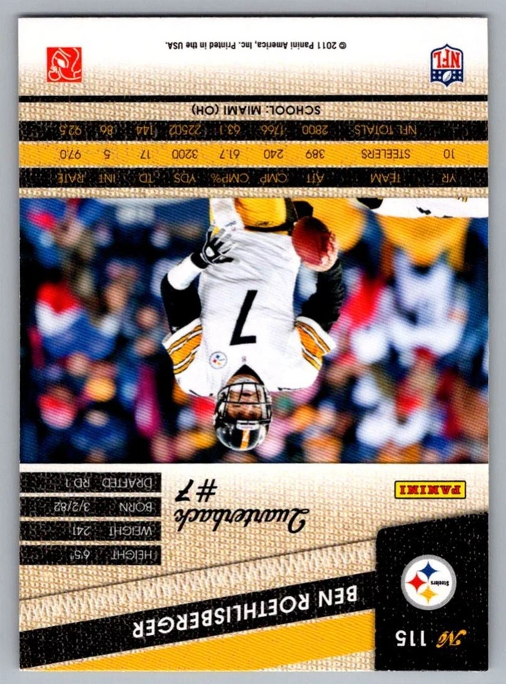 2011 Panini Threads Ben Roethlisberger Pittsburgh Steelers #115 - Image 2 of 2