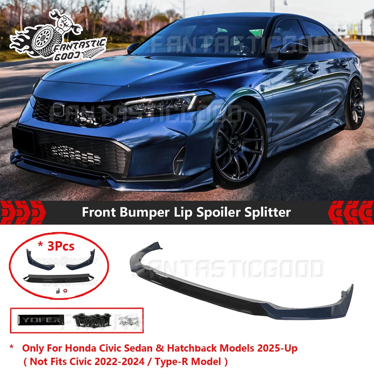 For Honda Civic Sedan Hatch 2025-up Yofer Blue Lagoon Front Bumper