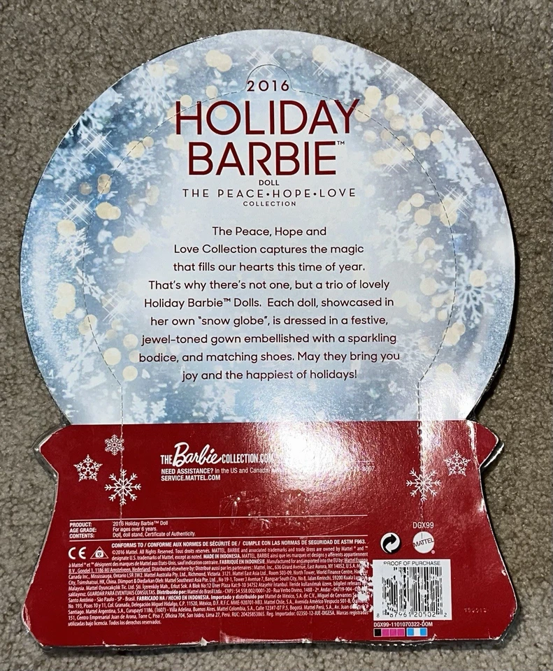 2016 FÉRIAS BARBIE Boneca AA Afro-Americana Vestido Azul Paz Amor Esperança NOVO - Imagem 2 de 2