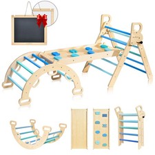 BlueWood Pikler Triangle Set, 7-in-1 Foldable Wooden Toddler Climbing Toys In...