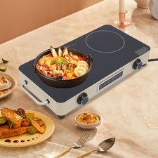 Double-burner Electric Cook-top Two Head Stove w/ Knob Control Timer & Kids Lock