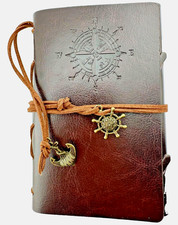 Cognac Brown Vegan Leather Bound COMPASS Journal 150-Kraft Page 6"x4" NEW