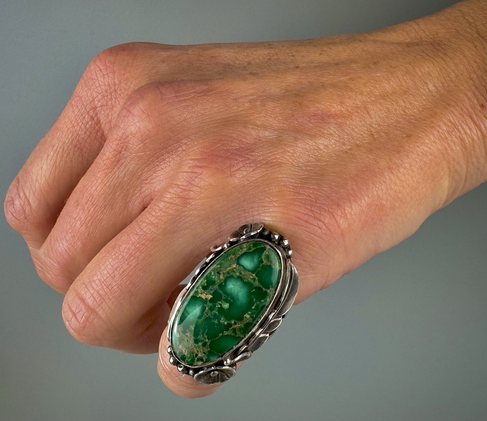 Large Vintage HOPI Sterling Silver HIGH GRADE Turquoise Ring ~ Ramona Loloma